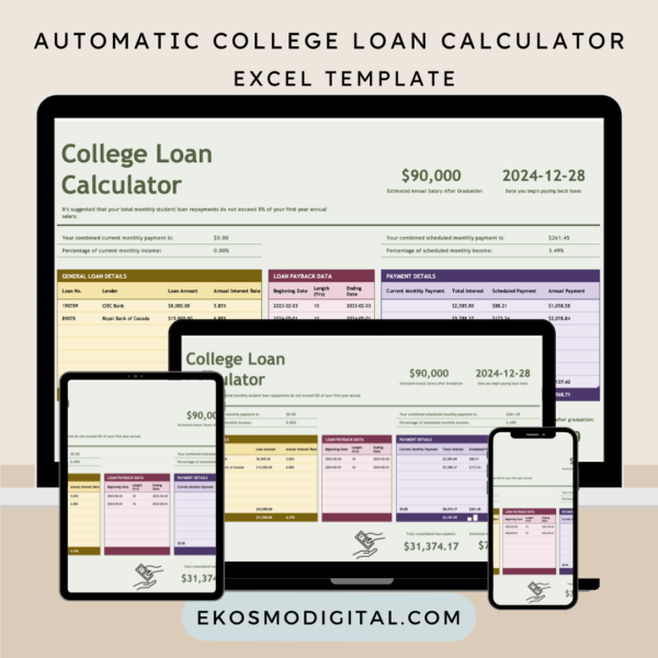 Automatic College Loan Calculator Excel Template